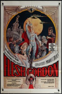 4y0805 FLESH GORDON 1sh 1974 sexy sci-fi spoof, wacky erotic super hero art by George Barr!