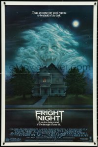 4y0831 FRIGHT NIGHT 1sh 1985 Sarandon, McDowall, best classic horror art by Peter Mueller!