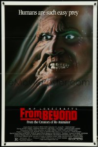 4y0832 FROM BEYOND 1sh 1986 H.P. Lovecraft, wild sci-fi horror image, humans are such easy prey!