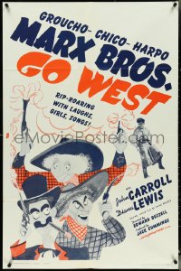 4y0841 GO WEST 1sh R1962 Hirschfeld art of cowboys Groucho, Chico & Harpo Marx in action!