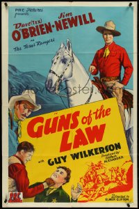 4y0861 GUNS OF THE LAW 1sh 1944 art of Dave Tex O'Brien on horse & punching cowboy, Texas Rangers!