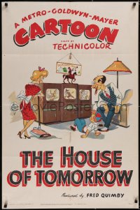 4y0174 HOUSE OF TOMORROW 1sh 1949 Tex Avery cartoon, art of family w/three televisions, ultra rare!