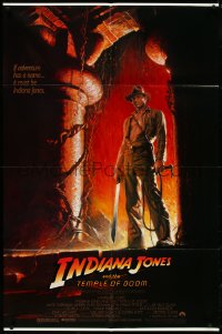 4y0893 INDIANA JONES & THE TEMPLE OF DOOM 1sh 1984 Bruce Wolfe art of Harrison Ford with machete!