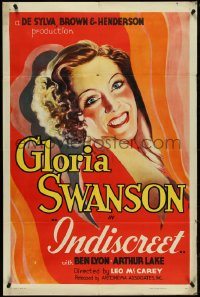 4y0175 INDISCREET 1sh R1937 close-up of gorgeous Gloria Swanson, Leo McCarey directed, beyond rare!