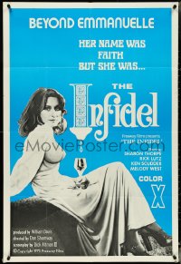 4y0894 INFIDEL 1sh 1975 sexy Sharon Thorpe is beyond Emmanuelle, wild title art, rare!