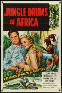 4y0902 JUNGLE DRUMS OF AFRICA 1sh 1952 Clayton Moore with gun & Phyllis Coates, Republic serial!