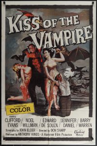 4y0904 KISS OF THE VAMPIRE 1sh 1963 Hammer, cool art of devil bats attacking by Joseph Smith!