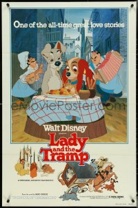 4y0906 LADY & THE TRAMP 1sh R1980 Walt Disney romantic canine dog classic cartoon!