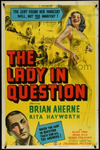 4y0907 LADY IN QUESTION 1sh 1940 jury found sexy Rita Hayworth innocent, but not TOO innocent, rare!