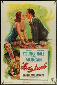 4y0908 LADY LUCK 1sh 1946 great romantic gambling artwork of Robert Young & Barbara Hale!