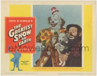 4y0554 GREATEST SHOW ON EARTH LC #2 R1960 best c/u of clowns James Stewart & Emmett Kelly with dog!