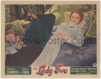 4y0232 LADY EVE LC 1941 Preston Sturges, great c/u of fake heiress Barbara Stanwyck relaxing, rare!