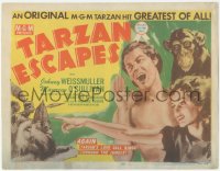 4y0516 TARZAN ESCAPES TC R1954 great artwork of Johnny Weissmuller, Maureen O'Sullivan & Cheeta!