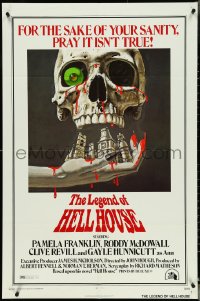 4y0914 LEGEND OF HELL HOUSE 1sh 1973 B.T. art of skull & haunted house dripping with blood!