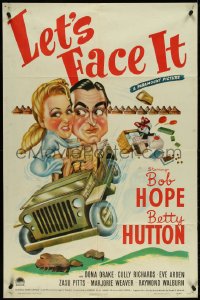 4y0915 LET'S FACE IT 1sh 1943 art of Bob Hope & Betty Hutton in jeep, songs by Cole Porter, rare!