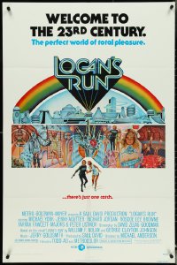 4y0920 LOGAN'S RUN 1sh 1976 art of Michael York & Jenny Agutter running away by Charles Moll!