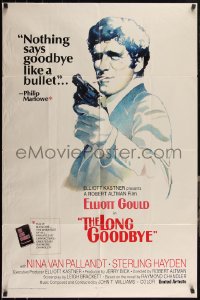 4y0923 LONG GOODBYE int'l 1sh 1973 artwork of Elliott Gould as Philip Marlowe with gun by Vic Fair!