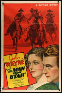 4y0181 MAN FROM UTAH 1sh 1934 stone litho art of John Wayne, Polly Ann Young & cowboys, super rare!