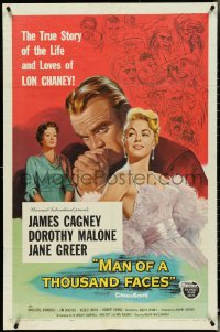 4y0938 MAN OF A THOUSAND FACES 1sh 1957 art of James Cagney as Lon Chaney Sr. by Reynold Brown!