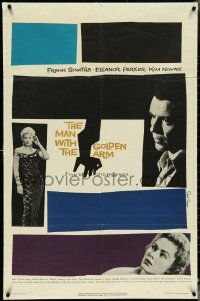 4y0941 MAN WITH THE GOLDEN ARM 1sh 1956 Frank Sinatra is hooked, classic Saul Bass art & design!