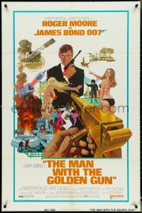 4y0943 MAN WITH THE GOLDEN GUN West Hemi 1sh 1974 McGinnis art of Roger Moore as James Bond!