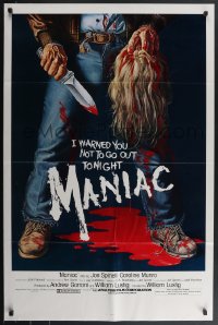 4y0944 MANIAC 1sh 1980 most classic gory Gaia horror artwork of killer holding blonde scalp!