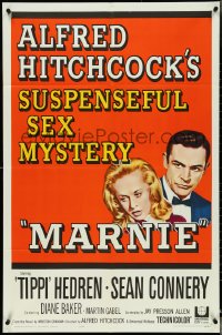 4y0947 MARNIE 1sh 1964 Sean Connery & Tippi Hedren in Hitchcock's suspenseful sex mystery!