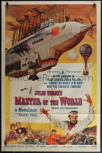 4y0951 MASTER OF THE WORLD 1sh 1961 Jules Verne, Vincent Price, cool art of enormous flying machine!