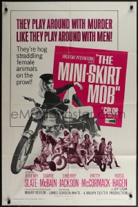 4y0957 MINI-SKIRT MOB 1sh 1968 AIP bikers, sexy hog straddling female animal on the prowl!