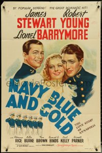 4y0969 NAVY BLUE & GOLD 1sh R1941 Rice between Annapolis cadets James Stewart & Robert Young!