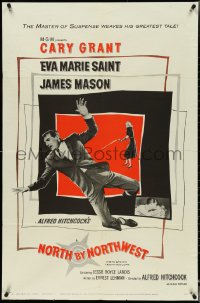 4y0976 NORTH BY NORTHWEST 1sh 1959 Alfred Hitchcock classic with Cary Grant & Eva Marie Saint!