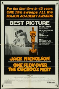 4y0984 ONE FLEW OVER THE CUCKOO'S NEST awards 1sh 1975 Nicholson & Sampson, Forman, Best Picture!