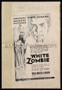 4y0086 WHITE ZOMBIE pressbook 1932 Bela Lugosi, filled with great voodoo horror ads, ultra rare!