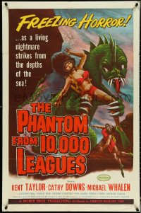 4y0997 PHANTOM FROM 10,000 LEAGUES 1sh 1956 classic art of monster & sexy scuba diver by Kallis!