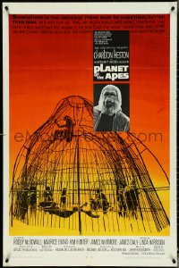 4y1000 PLANET OF THE APES 1sh 1968 Charlton Heston, classic sci-fi, cool art of caged humans!