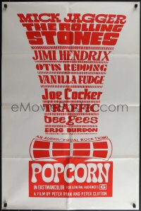 4y1004 POPCORN 1sh 1969 Rolling Stones, Jimmy Hendrix, Cocker, Bee Gees, different red text version!