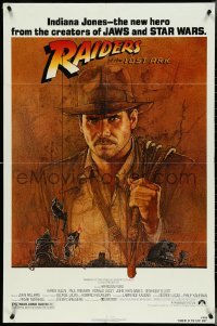 4y1014 RAIDERS OF THE LOST ARK 1sh 1981 great art of adventurer Harrison Ford by Richard Amsel!