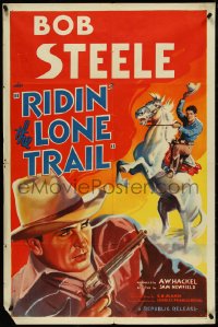 4y1022 RIDIN' THE LONE TRAIL 1sh 1937 Sam Newfield, Bob Steele with gun, Silver King, ultra rare!