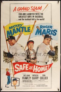 4y1032 SAFE AT HOME 1sh 1962 Mickey Mantle, Roger Maris, New York Yankees baseball, a grand slam!