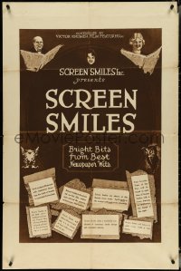 4y1037 SCREEN SMILES 1sh 1910s early silent newsreel, bits from the best newspaper wits, ultra rare!