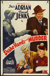 4y1043 SHAKE HANDS WITH MURDER 1sh 1944 great stone litho of Iris Adrian & Frank Jenks with armor!