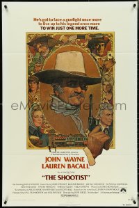 4y1047 SHOOTIST 1sh 1976 best Richard Amsel artwork of aging gunfighter John Wayne & cast!