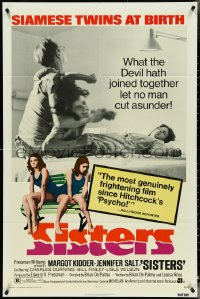 4y1052 SISTERS 1sh 1973 directed by Brian De Palma, Margot Kidder is a set of conjoined twins!