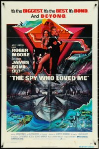 4y1055 SPY WHO LOVED ME 1sh 1977 great art of Roger Moore as James Bond by Bob Peak!