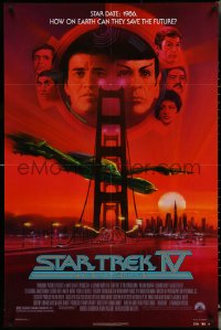 4y1062 STAR TREK IV 1sh 1986 art of Leonard Nimoy, Shatner & Klingon Bird-of-Prey by Bob Peak!