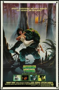 4y1069 SWAMP THING studio style 1sh 1982 Wes Craven, Richard Hescox art holding Adrienne Barbeau!