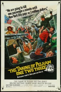 4y1074 TAKING OF PELHAM ONE TWO THREE 1sh 1974 cool subway train hijack art by Mort Kunstler!