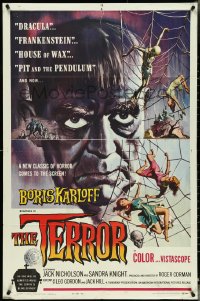 4y1080 TERROR 1sh 1963 art of Boris Karloff & sexy girls in web by Reynold Brown, Roger Corman!