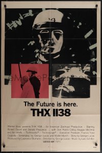 4y1086 THX 1138 1sh 1971 first George Lucas, Robert Duvall, bleak sci-fi, double inset images!