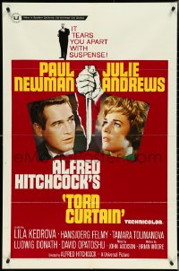 4y1092 TORN CURTAIN 1sh 1966 Paul Newman, Julie Andrews, Hitchcock tears you apart w/suspense!